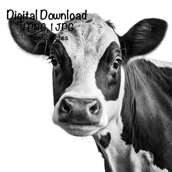 Dairy Cow Photo Clipart Black and White Cow B&W Photo PNG Commercial Use Cattle Cow Portrait Retro Photo Cow Clipart PNG Photography Print