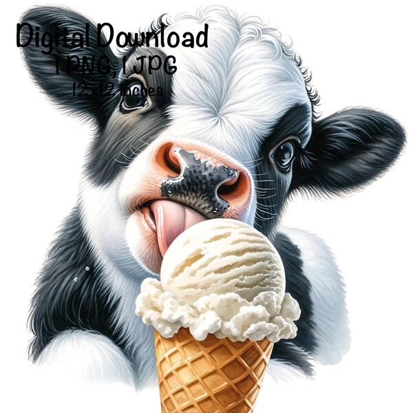 Dairy Cow Sublimation PNG, Cute Ice Cream & Cow png, Funny Baby Cow PNG, Commercial Use, Milk Cow, Digital Download, Heifer PNG, Cute cow