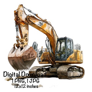 Bagger Aquarell, Baulastwagen Jungen Clipart Kinderzimmer Dekor Bagger LKW PNG Kommerzielle Nutzung Fahrzeug Autos Aquarell Illustration