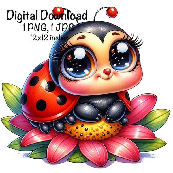 Ladybug Sublimation PNG, Cute Ladybug, Lady Bug Sublimation PNG, Ladybug Daisy Flowers PNG Sublimation, Ladybug Cute Insects Animals png