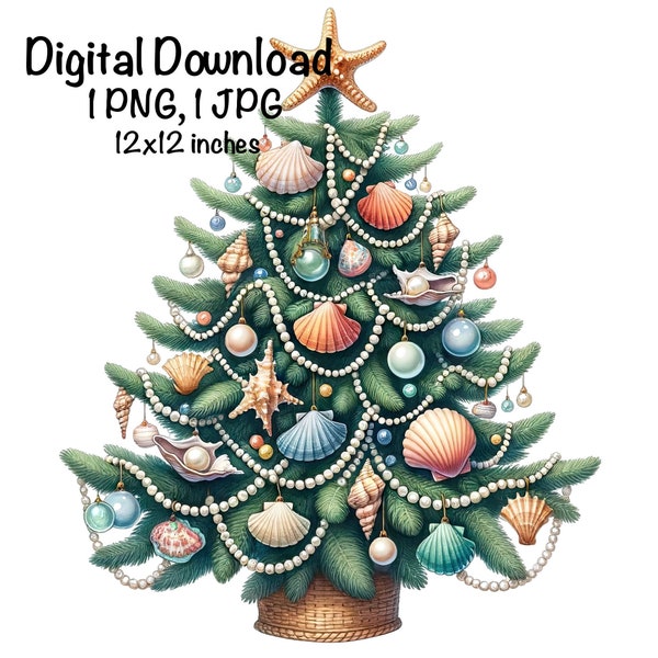 Seashell Christmas Tree PNG Beach Seashell Christmas Holiday PNG Christmas on The Beach png Nautical Xmas Sea Shell Sublimation Sea Ocean