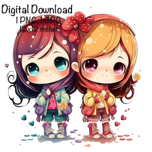 Cute BFF Girls PNG clipart Adorable Sisters PNG Best Friends Sublimation Friends Friendship Art Printable Print For Girls Kids Soul Sisters