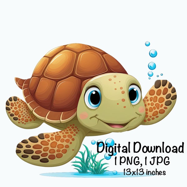 Sea Turtle, Cute Sea Turtle clipart, Ocean Animals Sea Turtle PNG, Sea Turtle Kids Toddlers Sublimation Turtle Wall Art Printable Sea Turtle