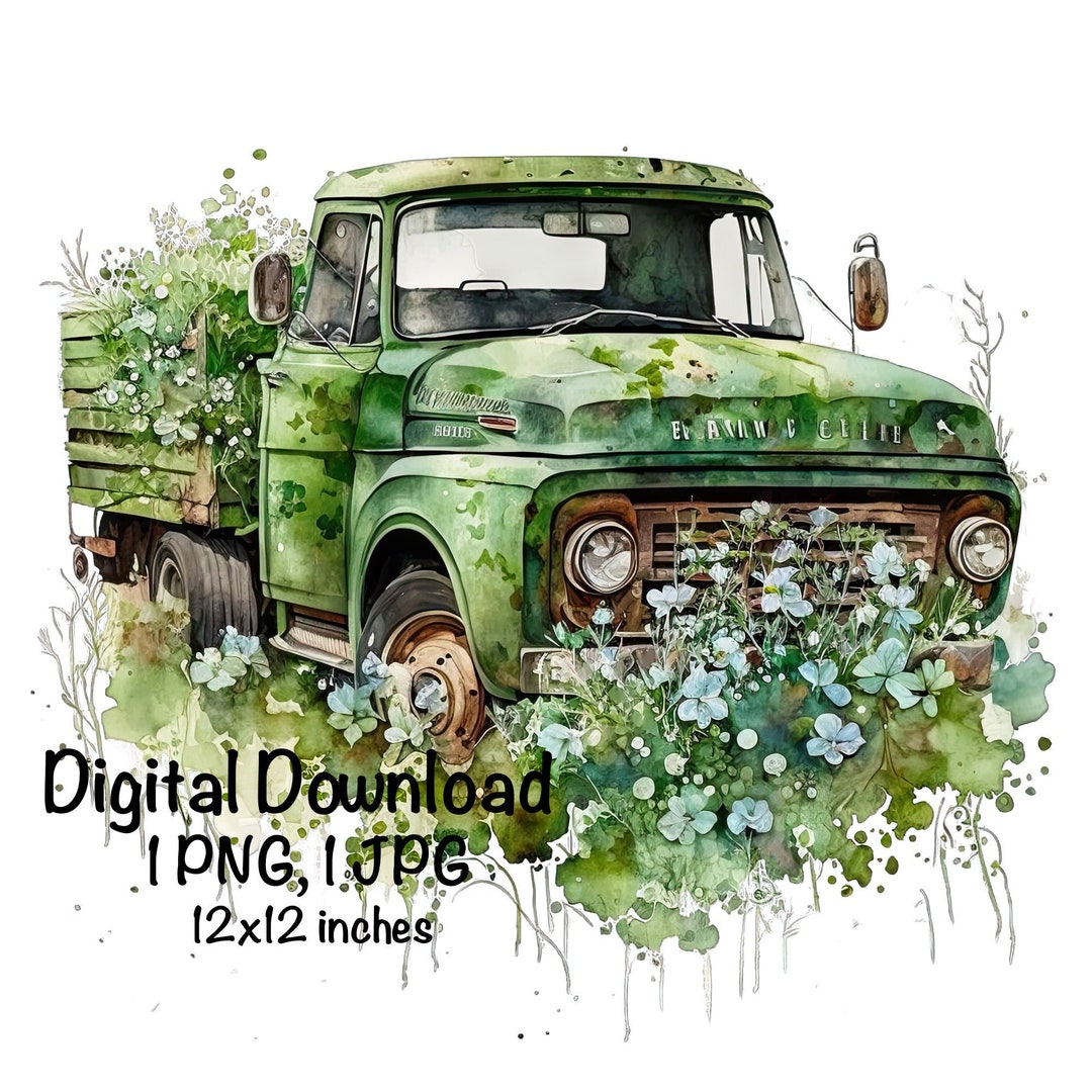 St. Patricks Day Lucky Truck Watercolor Old Farm Truck Clipart PNG ...
