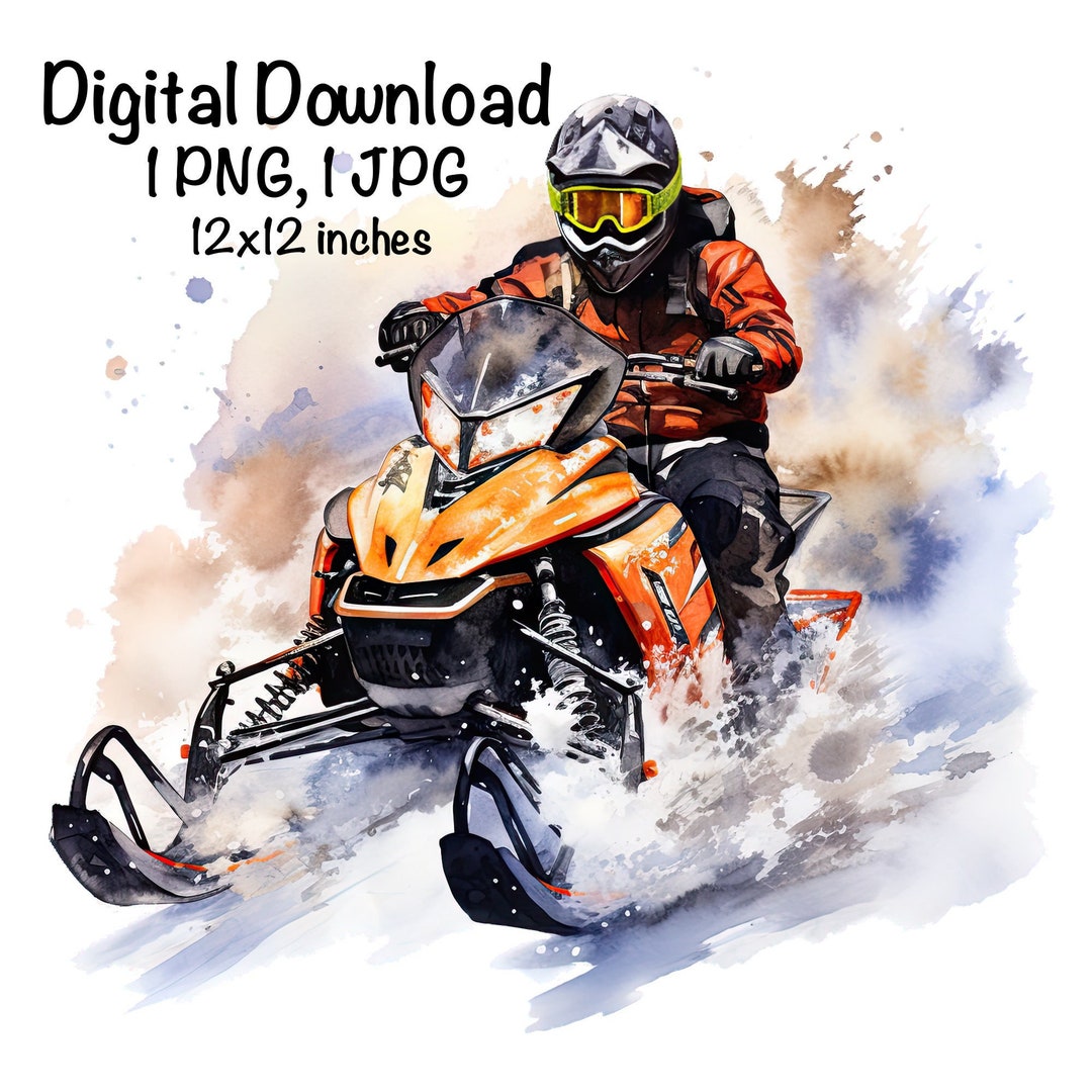 Snowmobile Watercolor, Winter Snowmachine PNG Clipart Motor Sled PNG ...
