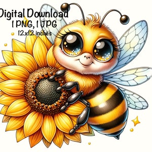 Honeybee, Cute Bee clipart, Honey Bee Animals Bee PNG, Bee Sunflower PNG Adorable Bee Sublimation Bee Printable Cute Insects Animals Bee