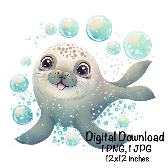 Cute Seal PNG Clipart Ocean Animals Baby Seal PNG Adorable Happy Seal Water  Bubbles Sublimation Seal Wall Art Printable Print for Kids Adult - Etsy