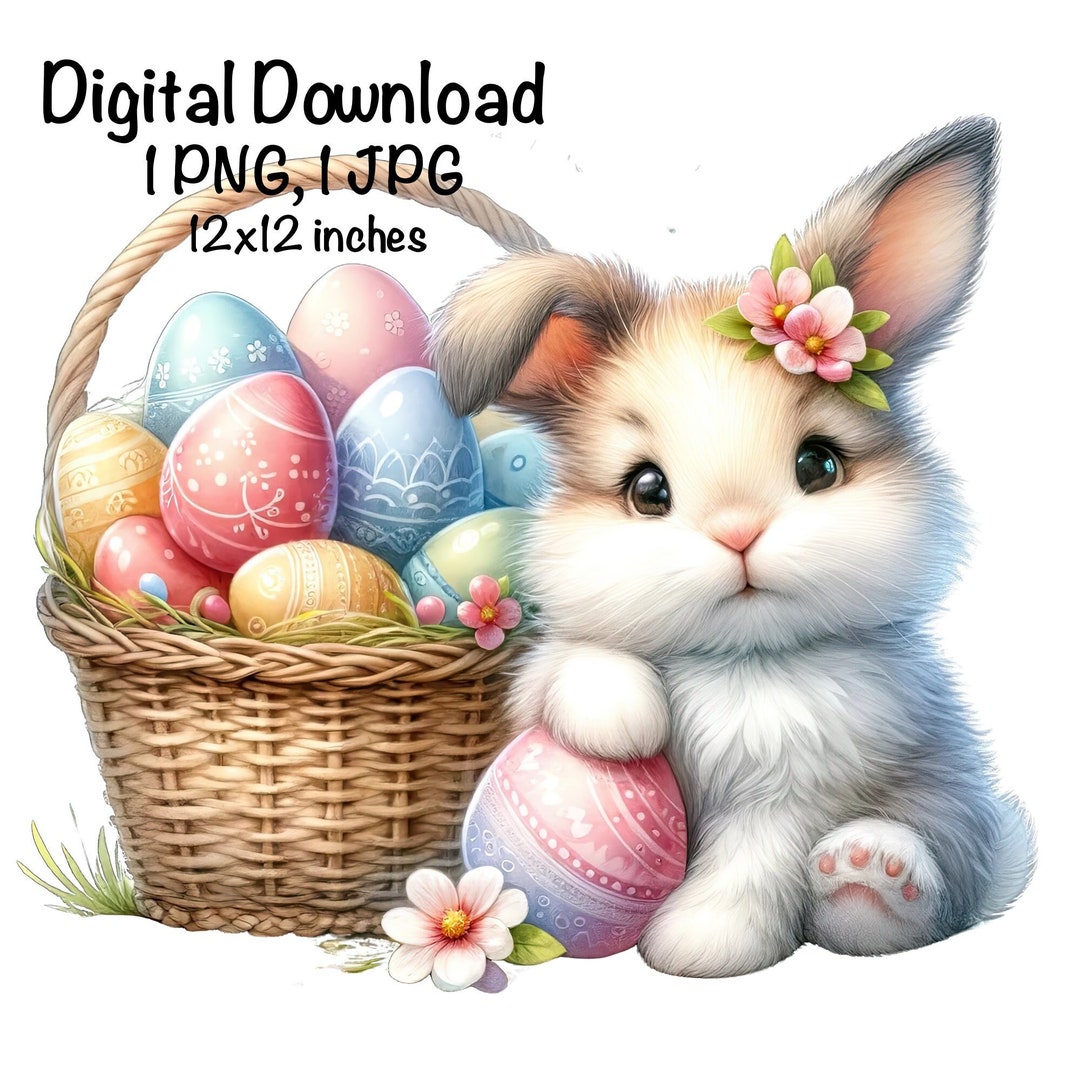 Easter Bunny Sublimation PNG, Cute Bunny Easter Eggs Farm Rabbit PNG ...
