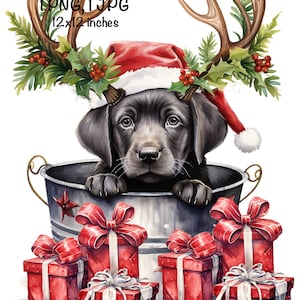 Christmas Labrador Puppy PNG Reindeer Antlers Costume Sublimation Cute ...