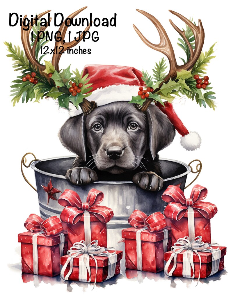 Christmas Labrador Puppy PNG Reindeer Antlers Costume Sublimation Cute ...