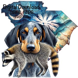 South Carolina Waschbär Jagdhund PNG | Bluetick Coonhound Karte | Jagd Sublimation Waschbär Jäger Sublimation | Waschbär Jagdhund PNG