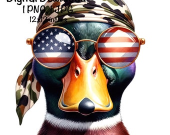 Mallard Duck PNG | Camo Durag Duck PNG | Duck Hunting Sublimation png | Funny Patriotic Duck Hunting png | US Flag Duck Clipart | Camo png