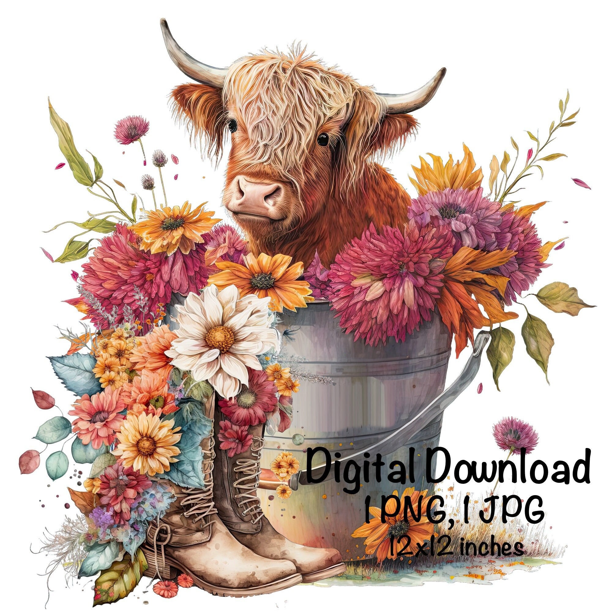 Highland Cow PNG Cute Highland Longhaired Cow Clipart Cow in Metal ...