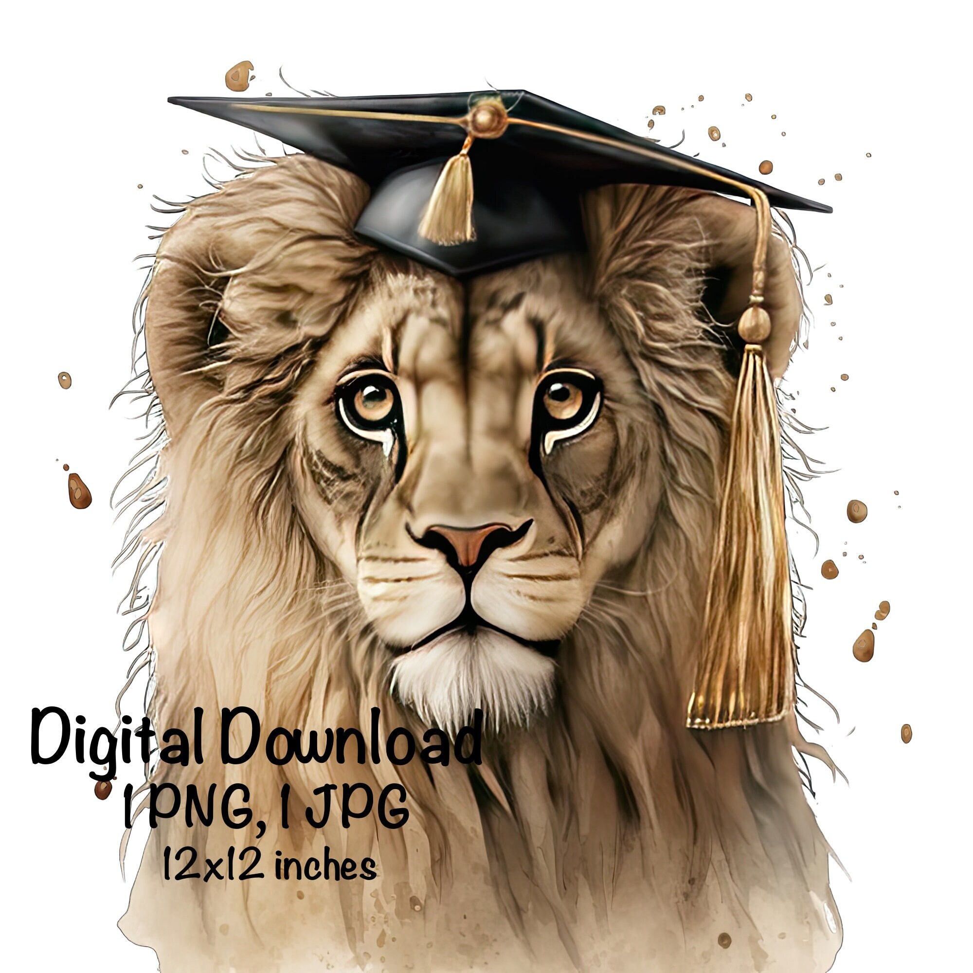 Cute Lion Graduation Watercolor Safari Animals Graduation Clipart Graduate Lion Gift Art Graduation Cap Commercial Use Adorable Illustration