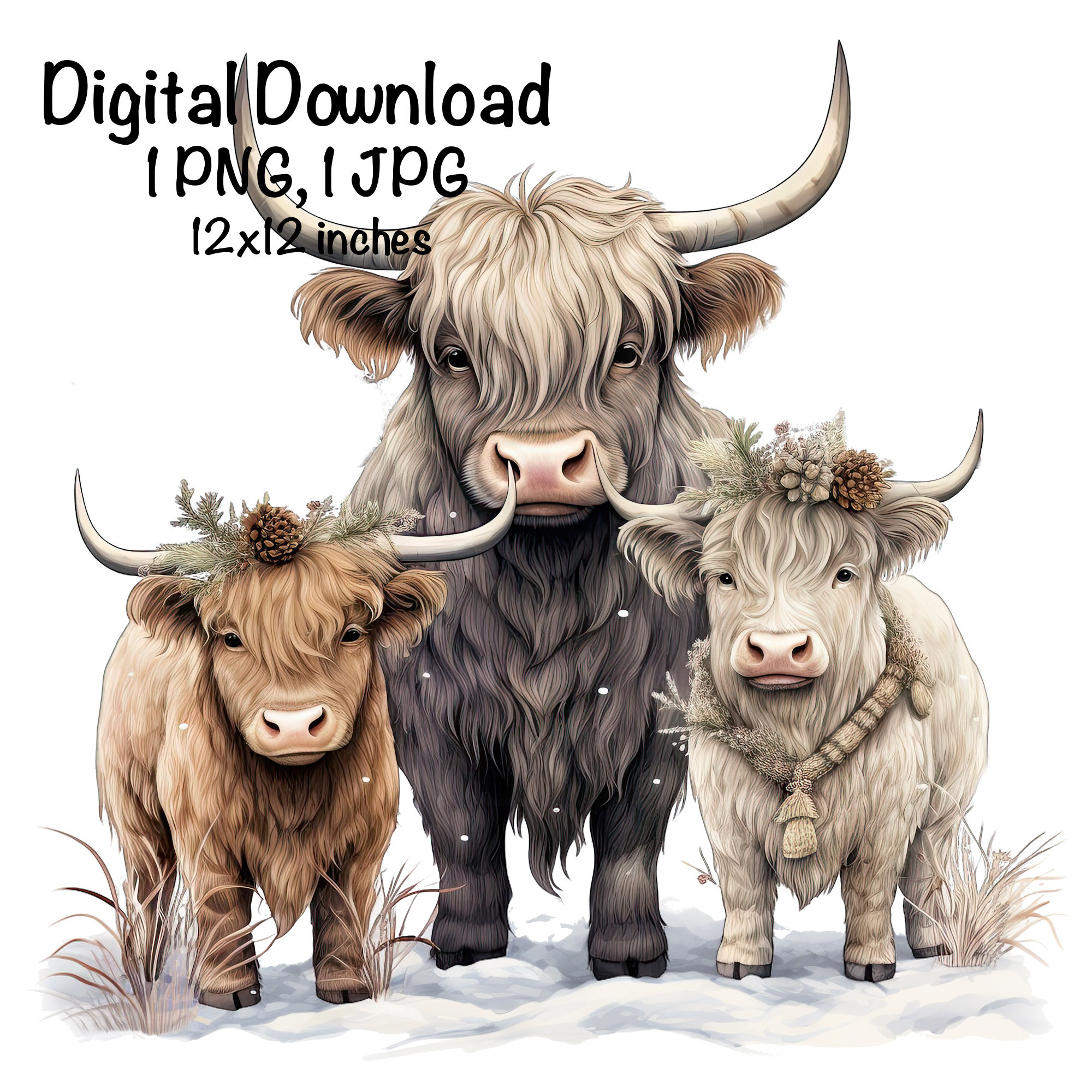 Christmas Highland Cows PNG Highland Cow Christmas Sublimation Holiday ...