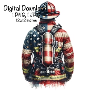 Firefighter Flag PNG Patriotic USA Fireman Flag Clipart American First Responder Commercial Use United States Firefighter Flag Sublimation