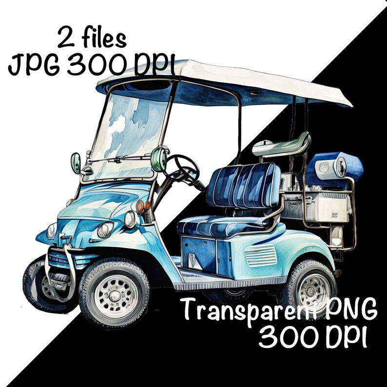 Golf Cart Watercolor Blue Golf Cart Sports Boys Clipart - Etsy