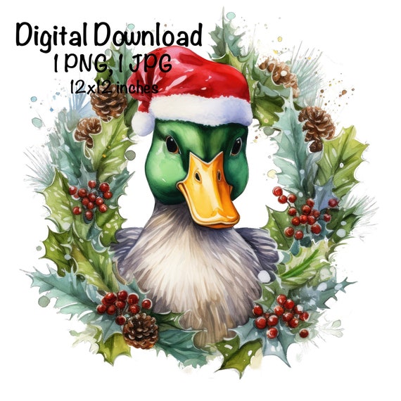 Christmas Mallard Duck PNG Sublimation Design, Merry Christmas Png, Christmas Animal Png, Funny Duck Christmas Wreath Png, Digital Download
