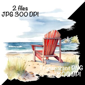 Beach Chair Watercolor Sea Ocean Adirondack Chairs Clipart Wall Art ...