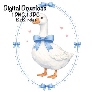 Vintage Blue Ribbon Goose PNG, Retro Geese Sublimation, Cute 1980s Cottegecore Aesthetic Clipart Goose Coquette Bow png (Digital Download)