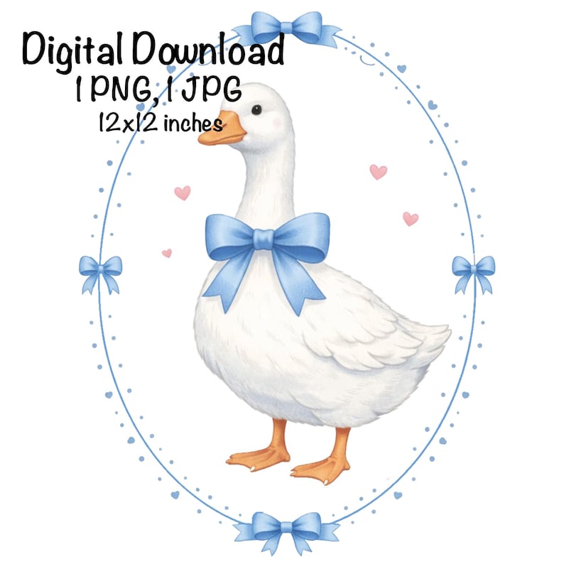 Vintage Blue Ribbon Goose PNG, Retro Geese Sublimation, Cute 1980s Cottegecore Aesthetic Clipart Goose Coquette Bow png (Digital Download)