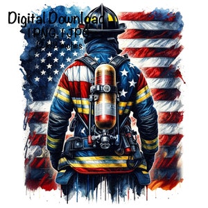 Firefighter Flag PNG | Patriotic USA Fireman Flag Clipart | American First Responder png | United States Firefighter Sublimation | July 4th