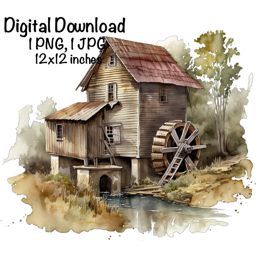 Rustic Old Barn Grinding Mill Farm Barn Boys Girls Clipart Etsy