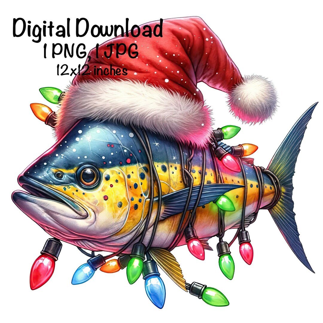 Funny Christmas Mahimahi Fish PNG Saltwater Fish Clipart Santa Fish