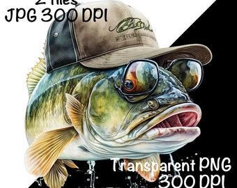 Funny Bass Fish Watercolor Freshwater Fish Clipart Bass Fish