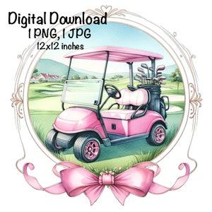 ゴルフカート昇華 | ピンク ゴルフカート スポーツ PNG | 女の子ゴルファー PNG | デジタルダウンロード | 乗り物 車 ゴルフカート PNG | 女の子 ゴルフクラブ png