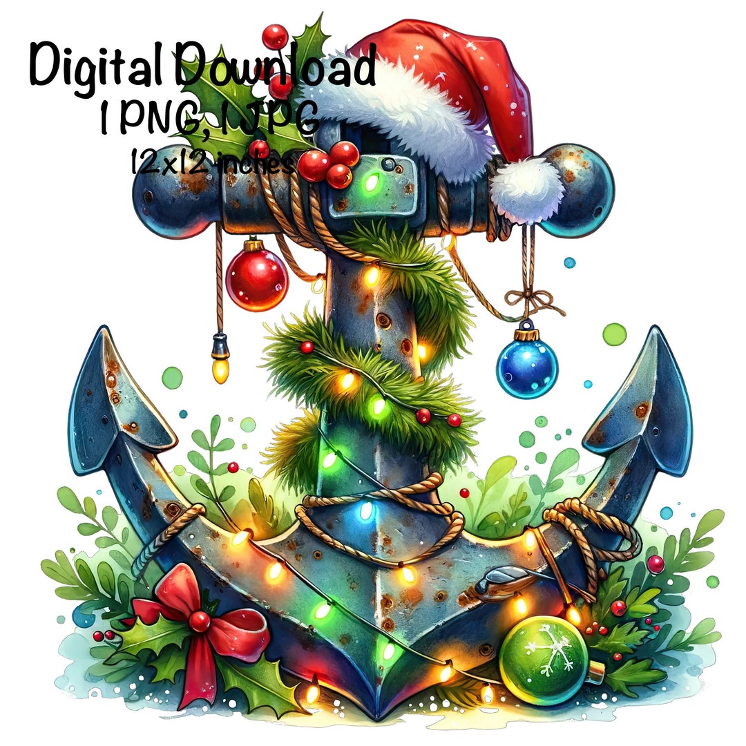 Christmas Anchor PNG Christmas Nautical Santa Anchor Sublimation Boat Anchor PNG Ship Anchor