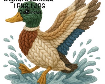 Mallard Duck Crochet PNG, Faux Yarn Crochet PNG, Hunting Knitted Duck Trending Faux Yarn, Faux Embroidery Digital Download Hunting Design