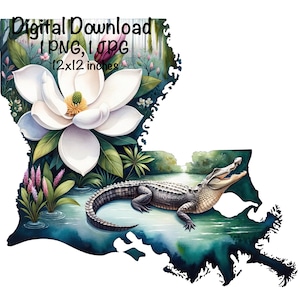 Louisiana PNG Watercolor Louisiana Map Boys Girls Clipart United States of America PNG Commercial Use Louisiana State Magnolia Alligator PNG