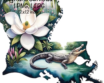 Louisiana PNG Watercolor Louisiana Map Boys Girls Clipart United States of America PNG Commercial Use Louisiana State Magnolia Alligator PNG
