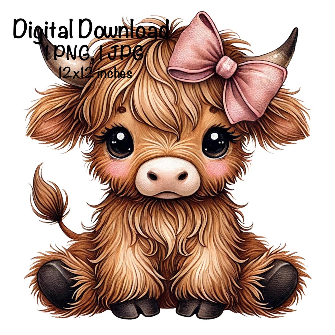 Baby Highland Cow Sublimation PNG | Farm Animal Clipart | Cute Highland ...