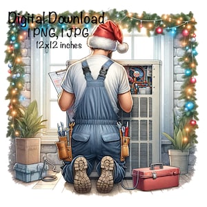 Merry Christmas HVAC-technicus png aquarel HVAC werknemer jongens clipart kerstman HVAC png commercieel gebruik airconditioning repareren hvac sublimatie