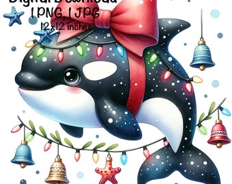 Wieloryb Orka PNG, Boże Narodzenie Wieloryb clipart Ocean Sea Animals Santa Orca PNG, Wieloryb Plaża Boże Narodzenie Sublimacja Morze Wieloryb Morski Boże Narodzenie Ryba png