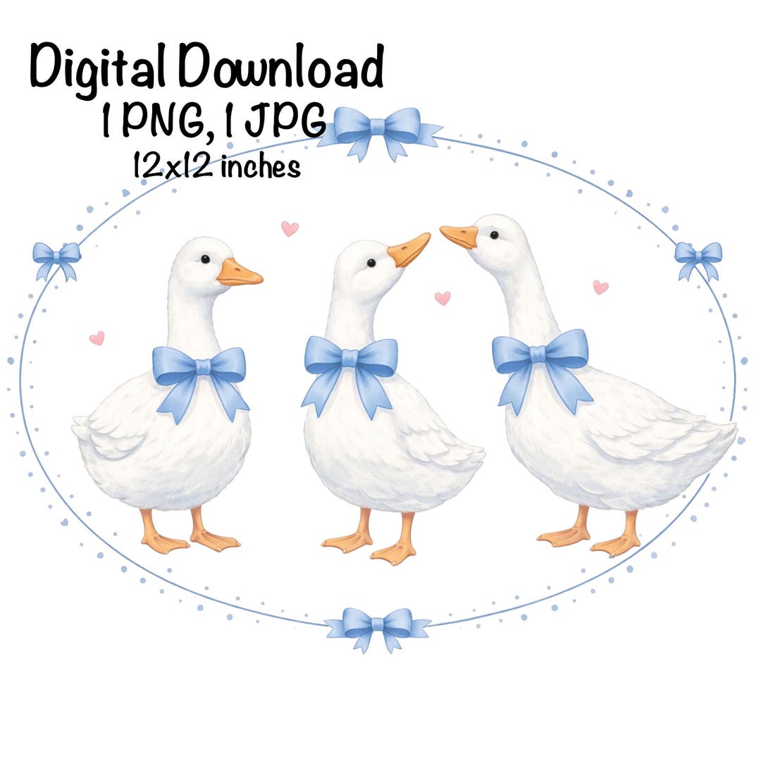 Vintage Blue Ribbon Goose PNG, Retro Geese Sublimation, Cute 1980s ...