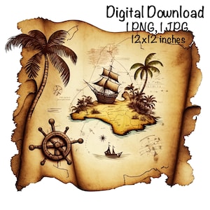 Schatzkarte Clipart, Schatzsuche PNG, Piraten digitale Clip Art, kommerzielle Nutzung, alte Schatzkarte PNG, Abenteuer Clipart Illustration Druck