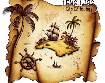 Treasure Map Clipart, Treasure Hunt PNG, Pirate Digital Clip Art, Commercial Use, Old Treasure Map PNG, Adventure Clipart Illustration Print