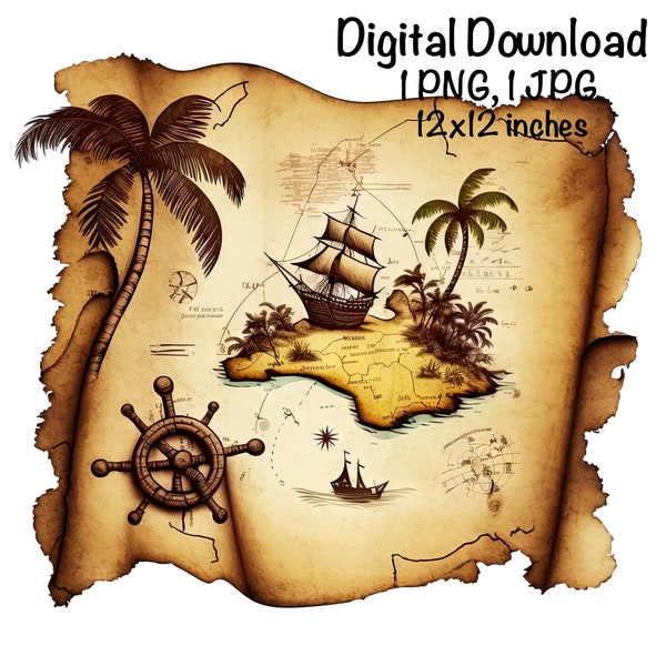 Treasure Map Clipart, Treasure Hunt PNG, Pirate Digital Clip Art, Commercial Use, Old Treasure Map PNG, Adventure Clipart Illustration Print