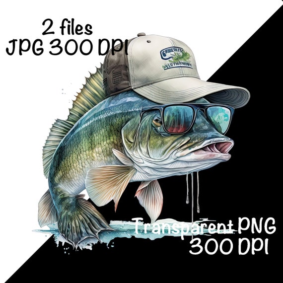Funny Bass Fish Sublimation, Saltwater Fish Clipart Bass Fish Sunglasses  Baseball Hat PNG Large Mouth Bass png Fishing Fisherman Sublimation