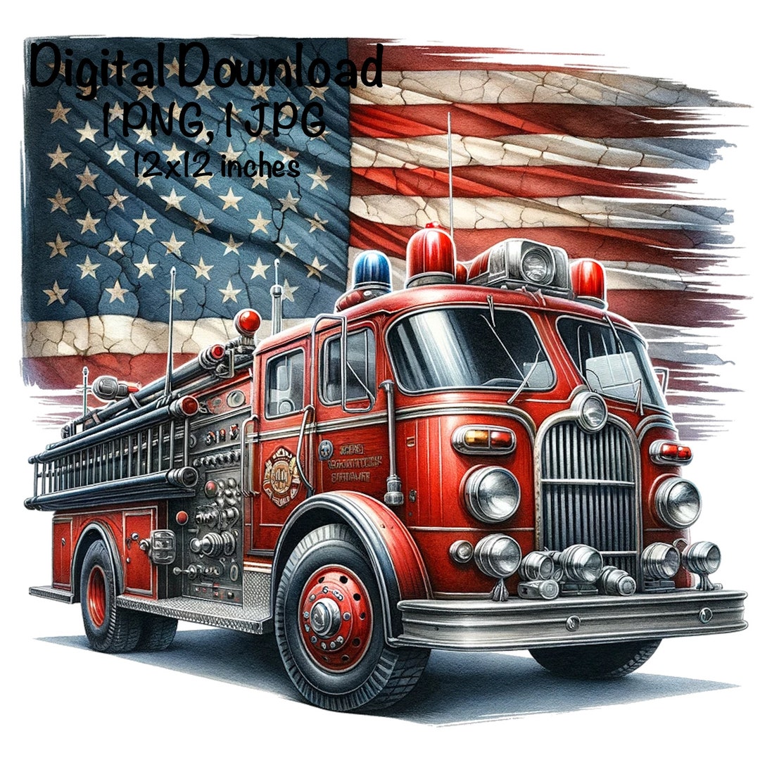 Fire Truck Flag PNG Patriotic USA Fireman Flag Clipart American First