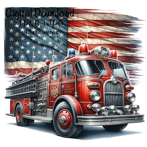 Fire Truck Flag PNG Patriotic USA Fireman Flag Clipart American First Responder Commercial Use United States Firefighter Flag Sublimation