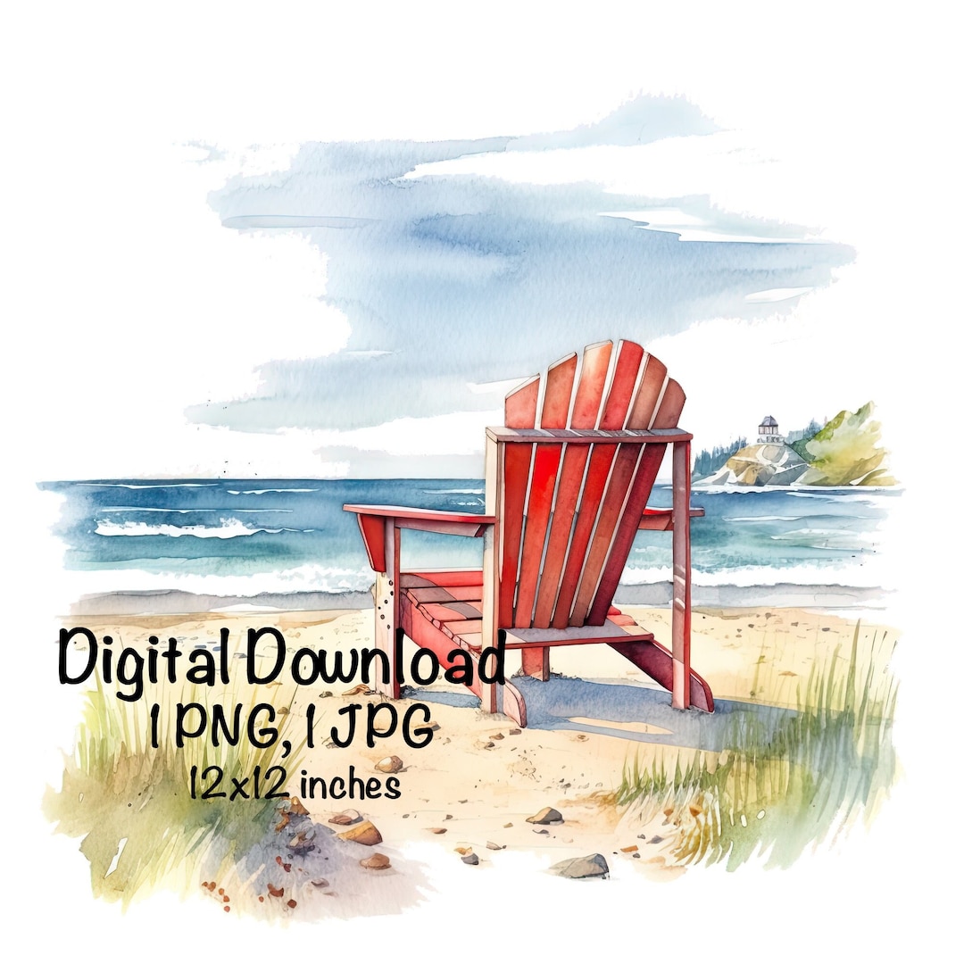 Beach Chair Watercolor Sea Ocean Adirondack Chairs Clipart Wall Art ...