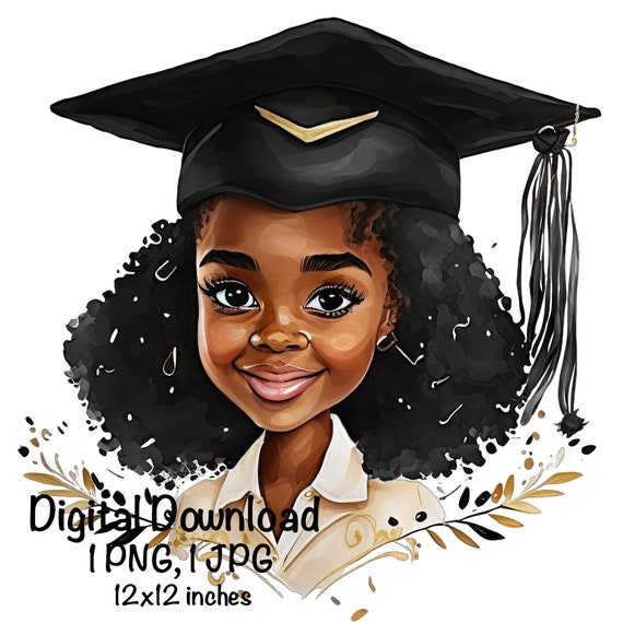 Gold Graduation Graduate Clipart Fashion Girl Black Girl Grad PNG,  Graduation Afro Girl Illustration Student Graduation Day Illustration PNG