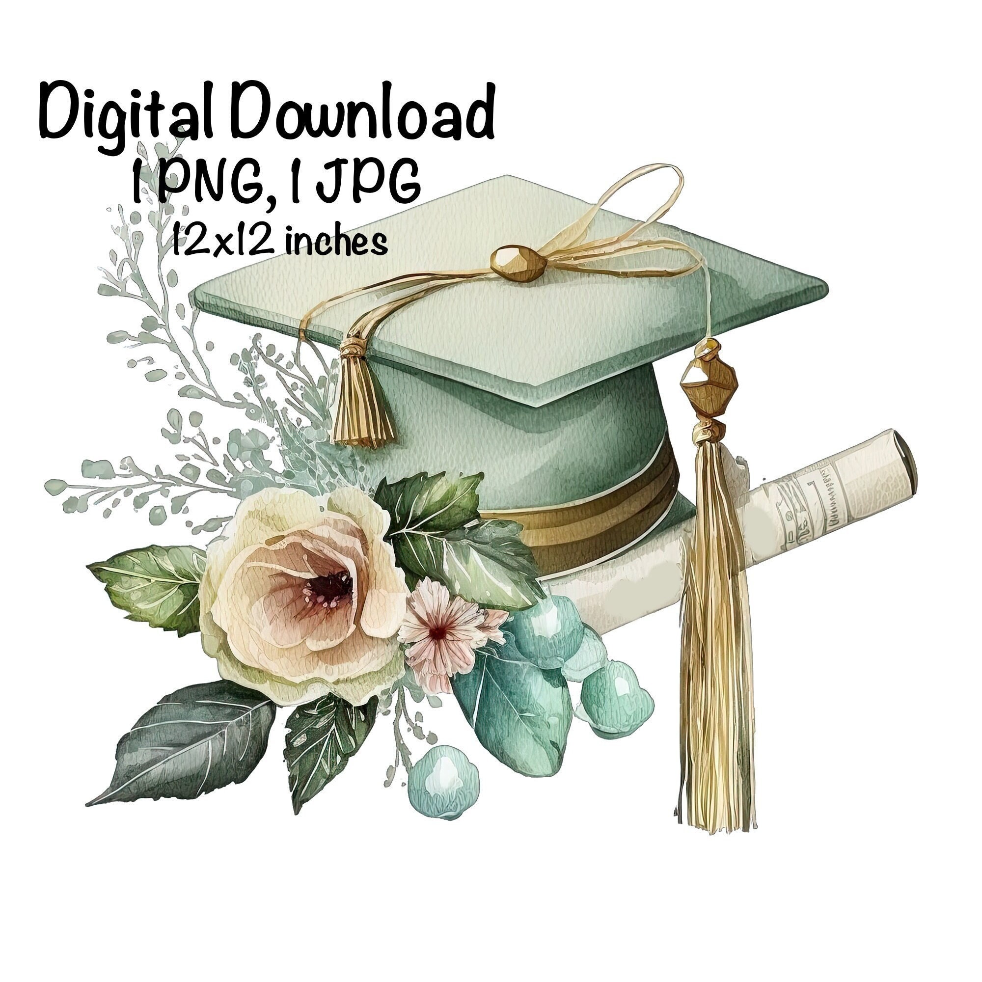 Graduation Cap Watercolor College High School Graduation Clipart Sage ...