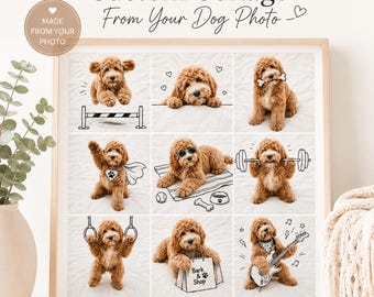 Custom Dog Portrait Collage, Personalized Doodle Pet Illustration Art, Dog Photo Collage, Funny Dog Gift, Dog Mom Art (Digital Download)