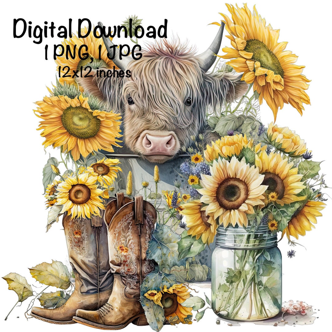 Highland Cow PNG Cute Highland Longhaired Cow Clipart Cow Metal Bucket ...