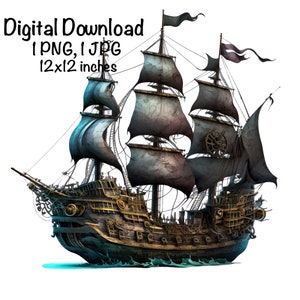 Pirate Ship Clipart, Pirate Ship PNG, Pirate Digital Clip Art, Commercial Use, Old Pirate Party PNG, Adventure Clipart Illustration Print